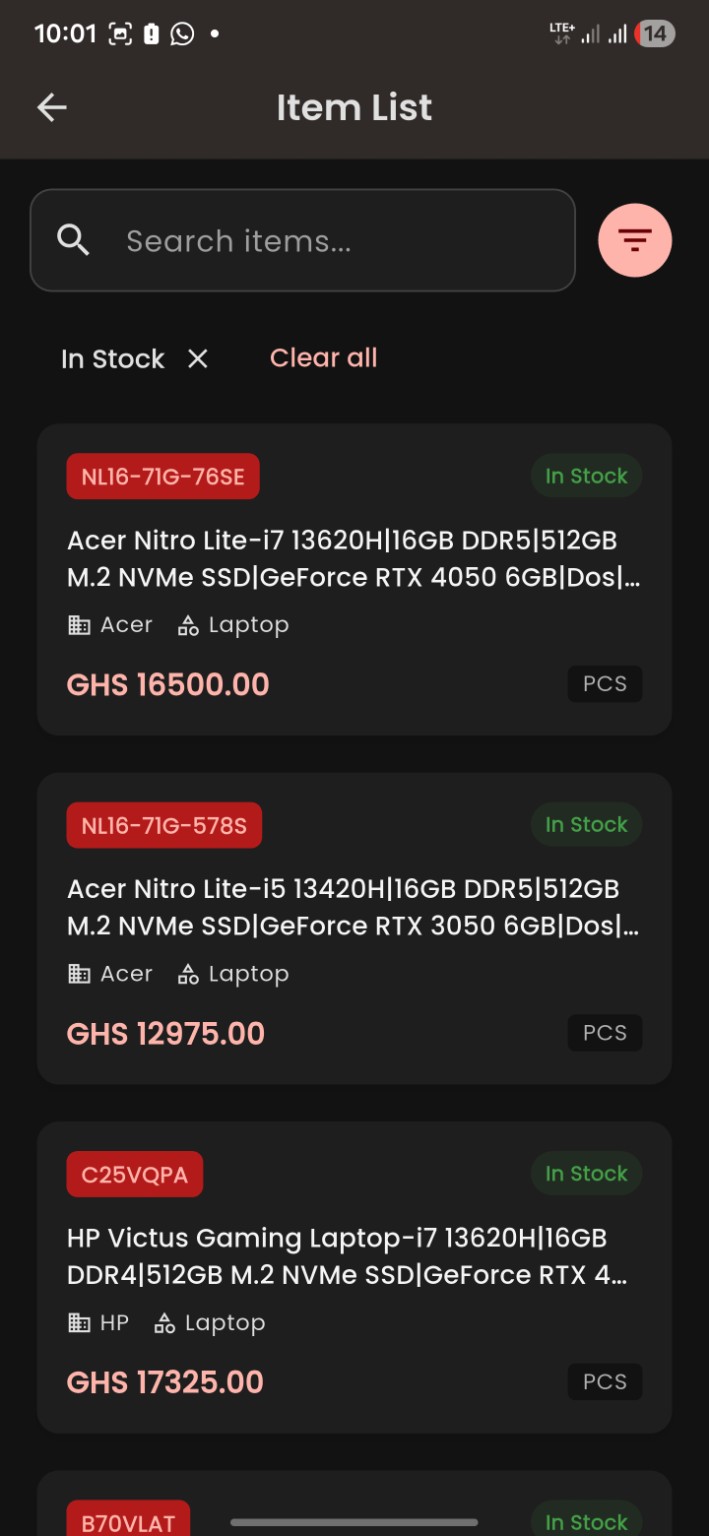 Get4Less mobile item list